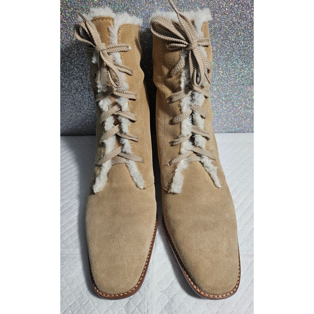 Talbots Women's Tan‎ Suede Lace Up Shearling Lined Ankle Boots Size 8B NWOT - Picture 3 of 6